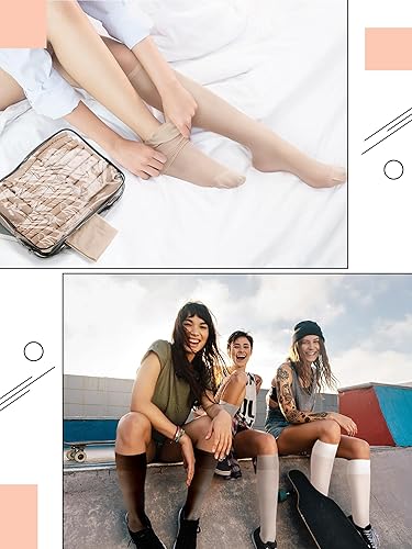 Vista 5 de Preboun 50 pares de medias altas de nailon para mujer con bolsa de maquillaje de PVC