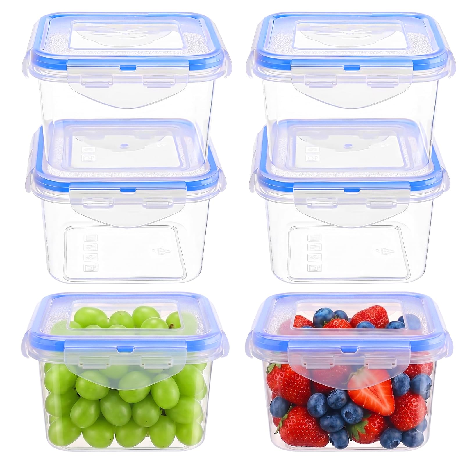 FERNVALE 6 Pack Airtight Food Containers with Lids, Plastic Reusable Snack Pots with Clip Lock, Leak-proof Small Storage Container Set Stackable for Yogurt, Fruit, Meal Prep, Lunch, BPA-Free (430ml*6)