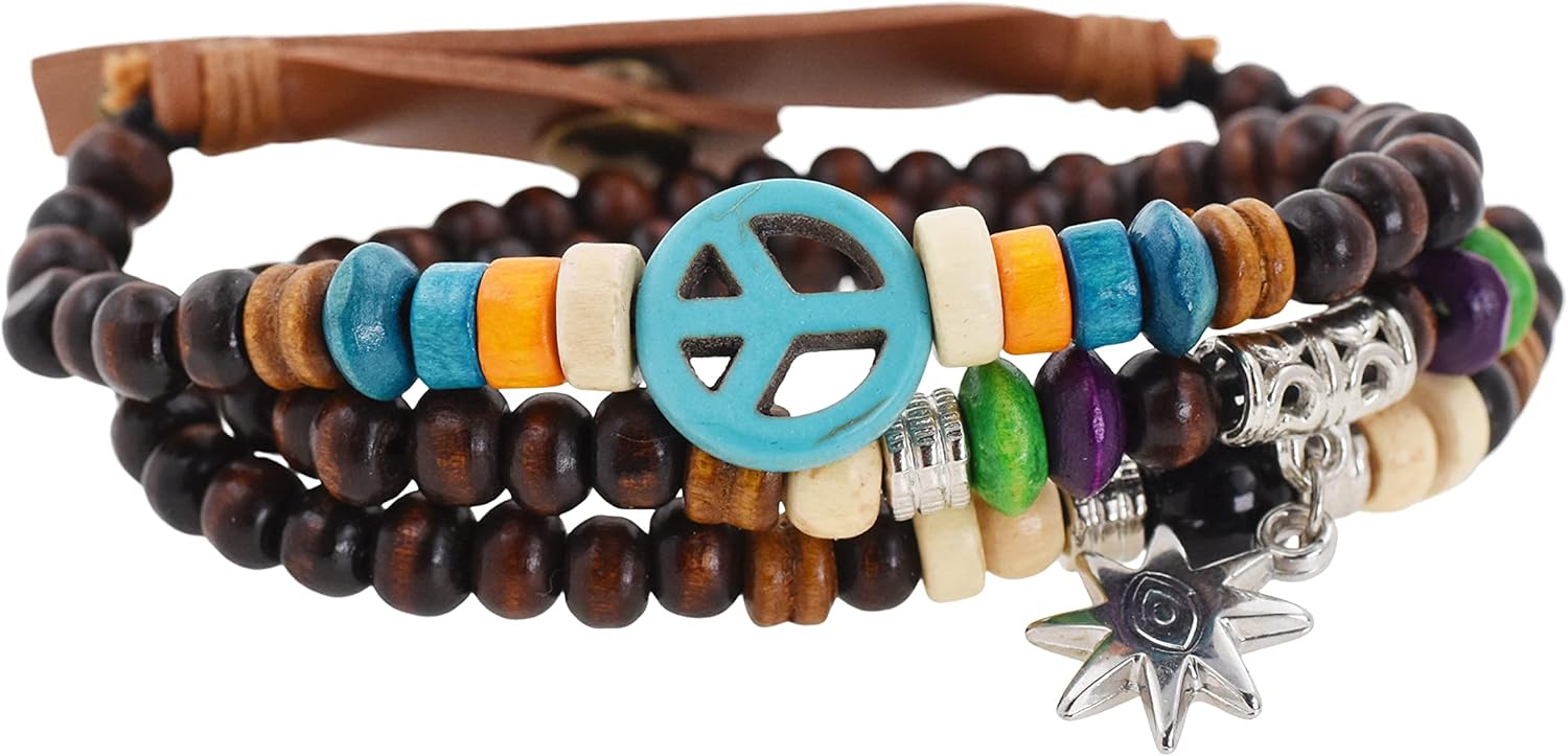 Mandala Crafts Peace Symbol Wood Beads Wrap Bracelet/Zen Bracelet/Multi-layer Wristband/Surf Bracelet #329 - Image 2