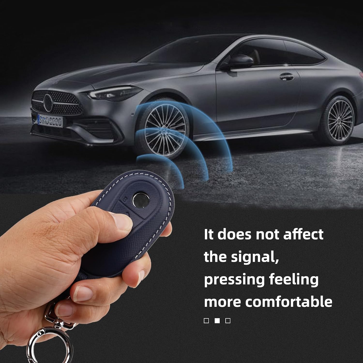 Leather Key Fob Cover with Keychain, Compatible with 2020-2022 Mercedes Benz E-Class, G-Class, and S-Class Smart Remote (Blue)