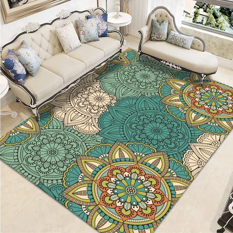 Fußmatte Türkis Mandala Fussmatte Aussen Polyester Fußmatte Außen rutschfest Fussmatte Innen Teppich Wohnzimmer Schmutzfangmatte Verdicken Fußmatte Innen Waschbar Fußabtreter Türmatte 120x160cm