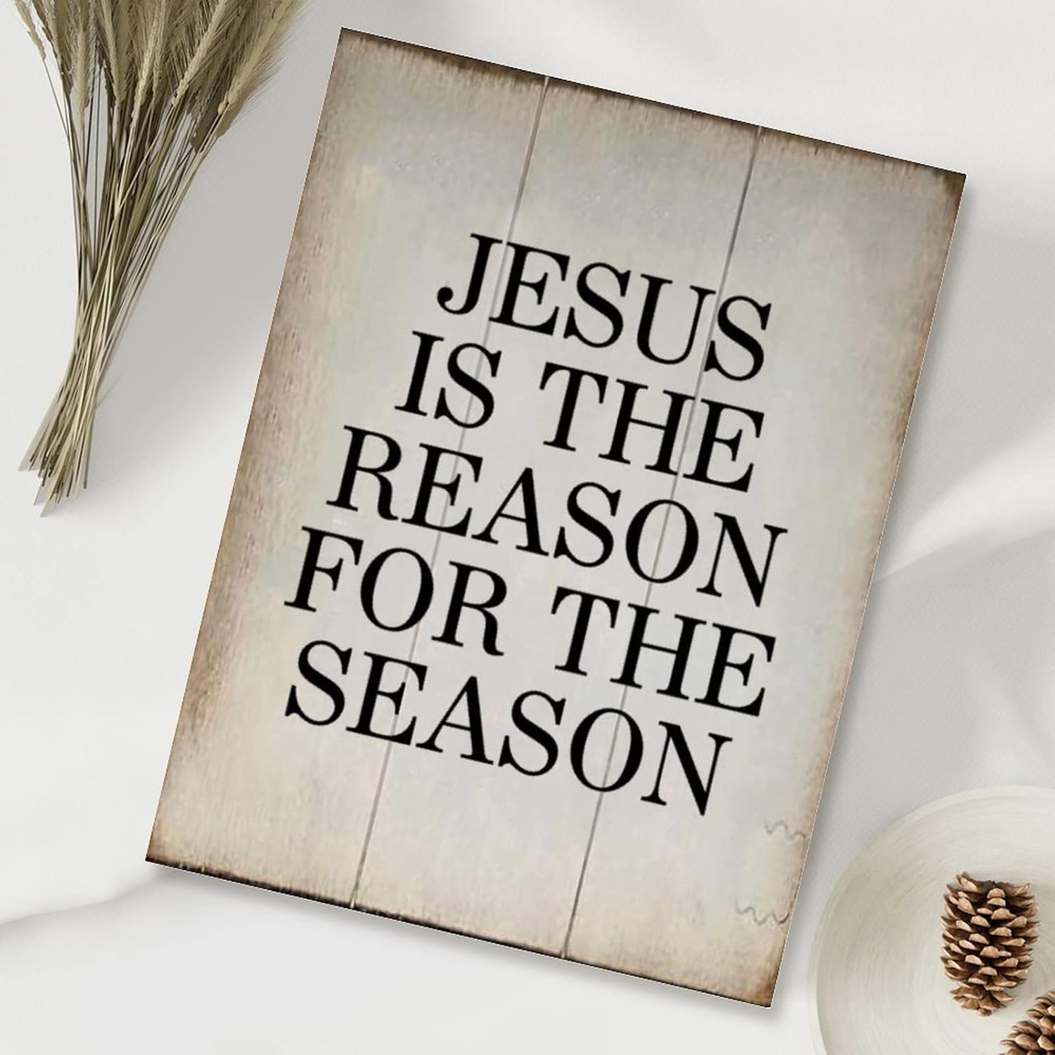 Rustic Wood Sign Jesus is The Reason for The Season Wood Plaque Vintage Farmhouse Wall Hanging Sign Art Decor Plaque with Quotes for Home 18x24in Housewarminmg Gift for Home Wall Decor