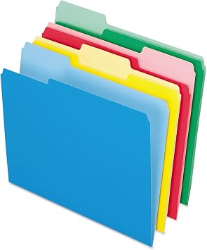 Pendaflex Colored File Folders, 24 Pack, Letter Size 8.5" x 11", 3 Tabs, Durable Paper, Assorted Colors Blue, Green, Red & Yellow, Color-Coding for School, Office & Home Document Organization