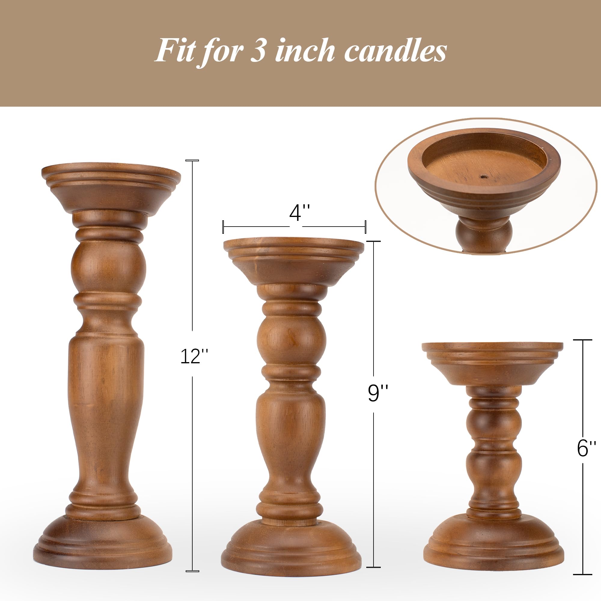 DARIDO Set di 3 porta candele in legno di olivo naturale - Fatti a mano - Decorazioni natalizie