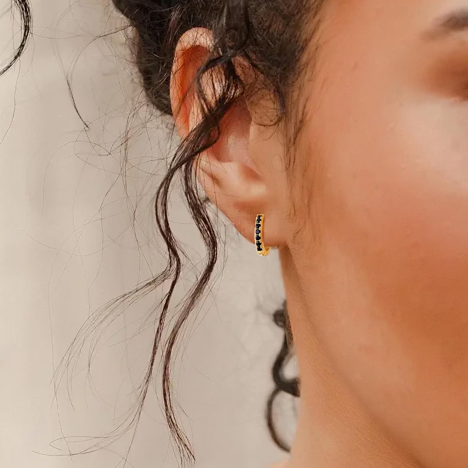 Gacimy Gold Huggie Earrings for Women 14K Real Gold Plated with Multi-Color Cubic Zirconia, 1/2 Inch Small Gold Hoop Earrings Cartilage Ear Cuffs for Women - Image 2