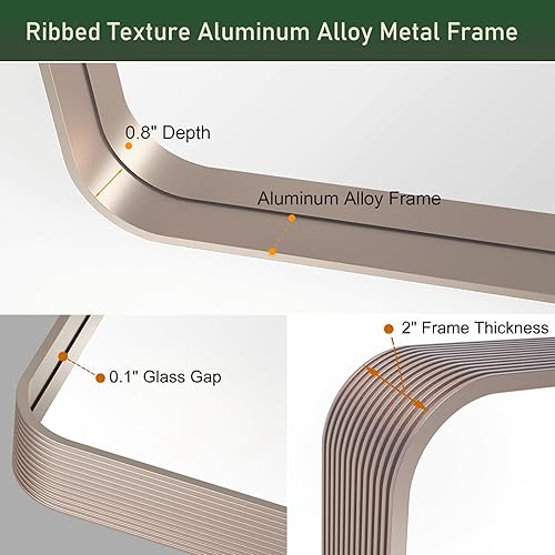 Miniatura 5 de Espejo redondo negro para pared, espejo de baño circular grande de 36 pulgadas con textura acanalada, marco de metal de aleación de aluminio, espejo