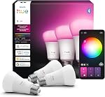 Philips Hue Smart LED A19 Bulb, 3 Pack, White & Color Ambiance, E26 Base, 7.2W, Full Spectrum Light 1000K-20000K, 810 Lumens, Dimmable LED Bulbs, Works with Alexa, Google & Apple Home