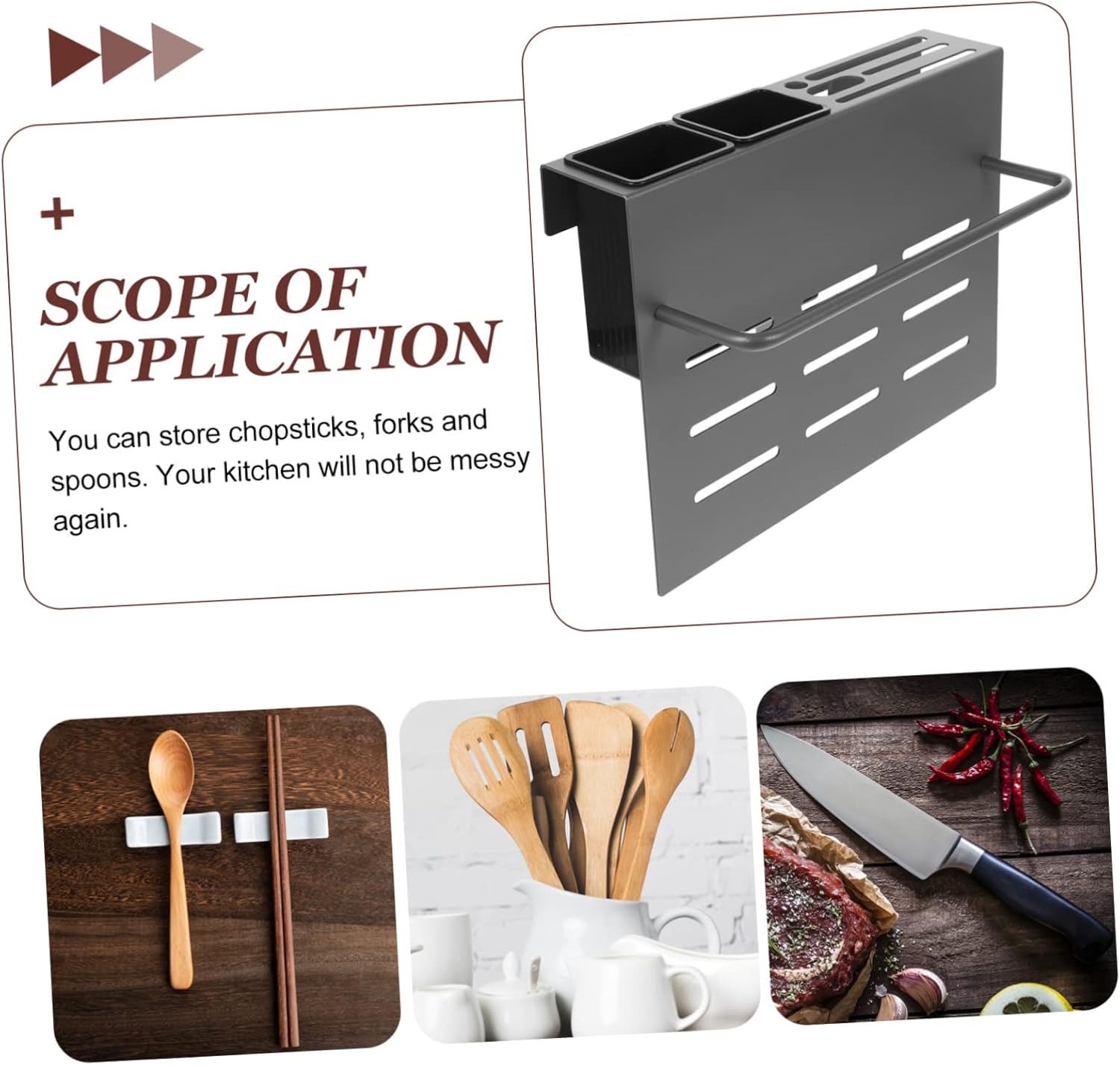 KICHOUSE Multi-function Wall-mounted Utensil Holder Drain Space-saving Kitchen Organizer for Spoons Forks Chopsticks and Cutting Boards Elegant Design