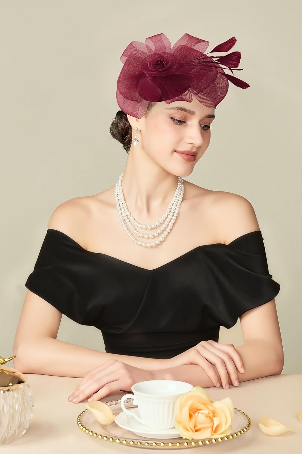 Fascinators Hats for Women - Tea Party Kentucky Fascinator Derby Pillbox Hat Flower Tulle Headband with Hair Clip - Image 5