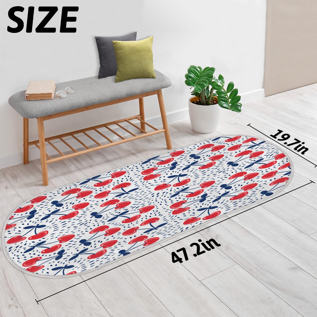 TropicalLife Dywan z nadrukiem wiśni mata 50 x 120 cm, urocza wiśnia długie włosy pogrubione dywaniki do pokoju kuchni domu łazienki wewnątrz antypoślizgowa mata podłogowa dywaniki