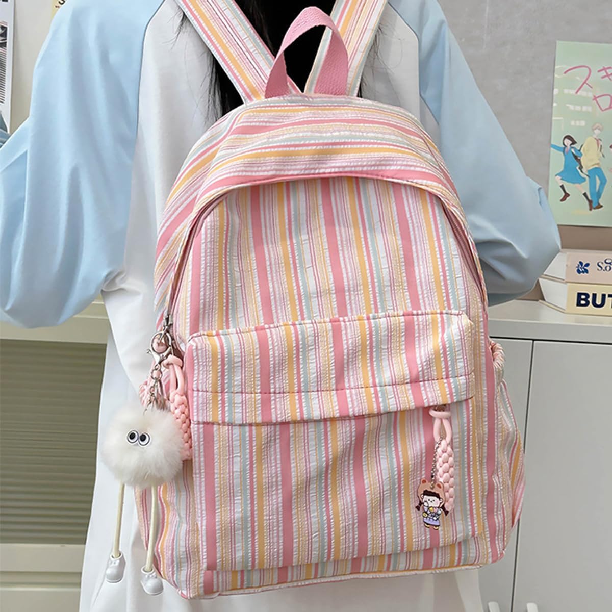 Stylish Cute Linearity Aesthetics College Backpack For Women Simple Casual Lightweight Resistant Travel Bag - Image 7