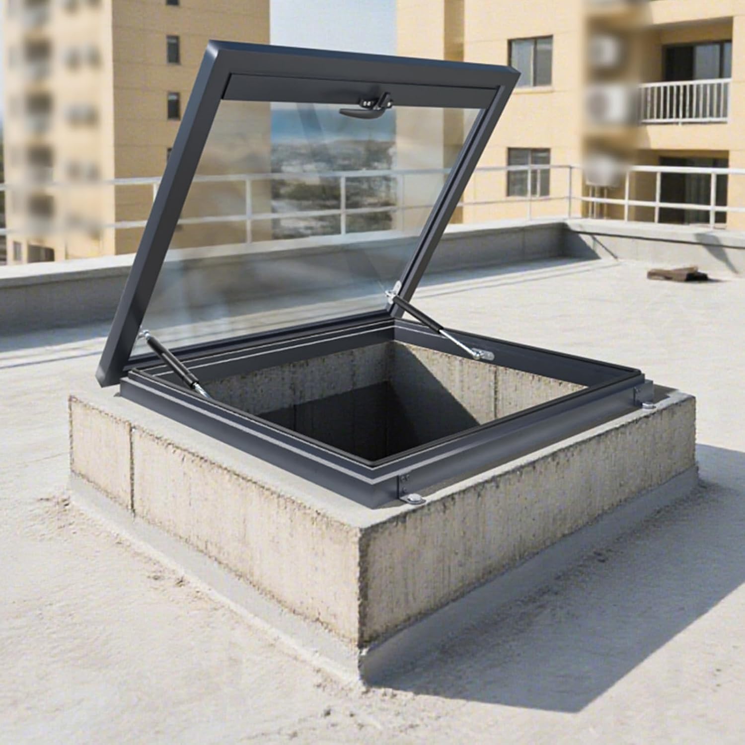 Heavy Duty Roof Window, Aluminum Metal Roof Hatch, Flush Mount Skylight, Suitable for Attic, Sunroom, Shed House(60x60cm/24x24in)