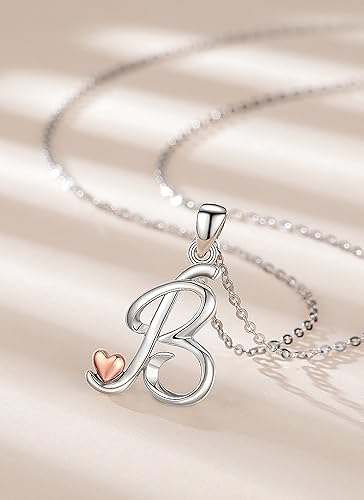 Miniatura 2 de CELESTIA Collares con iniciales de plata de ley 925, 26 letras con corazón de oro rosa, cadena de 18 pulgadas