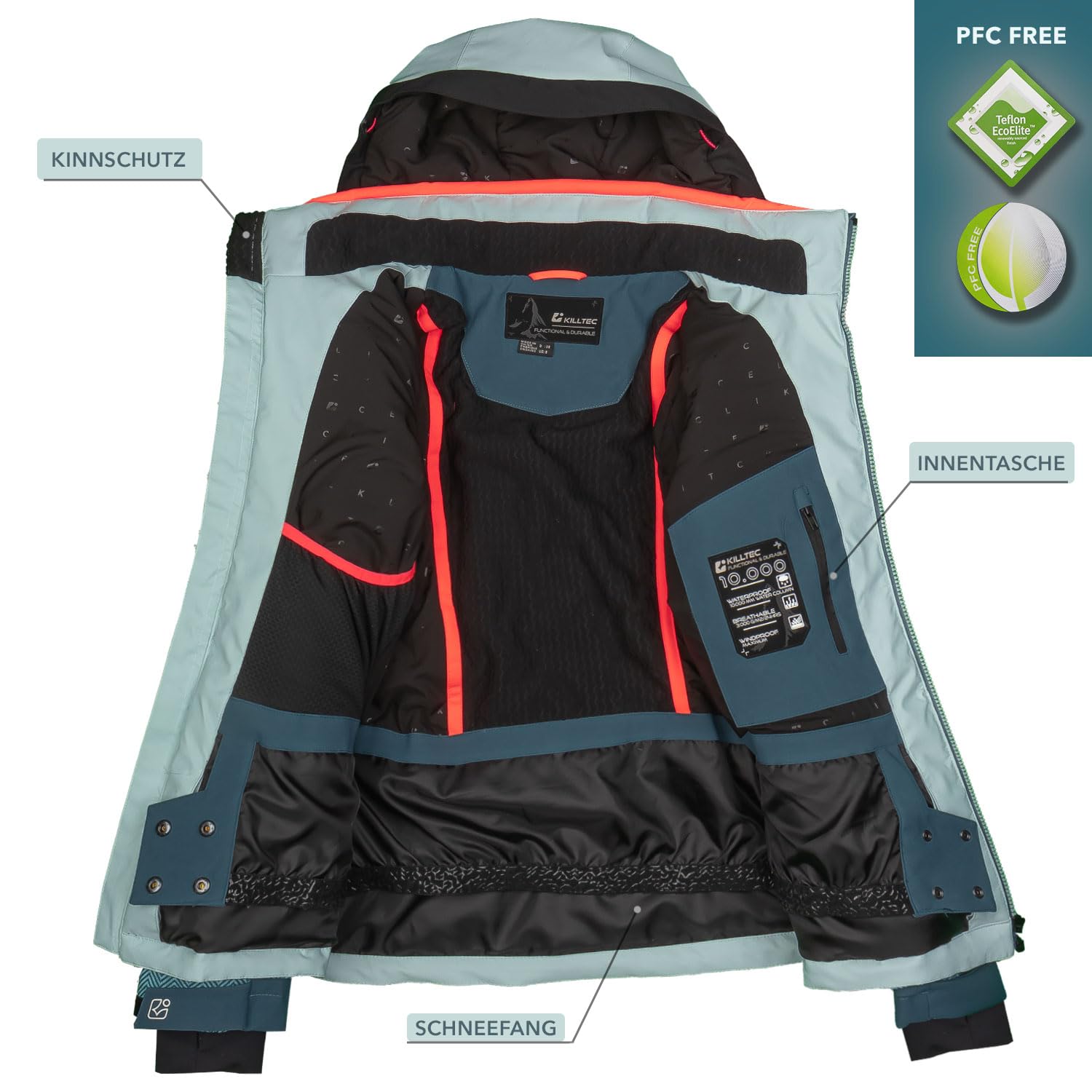 Killtec Damen Skianzug Set - Damen Skijacke und Damen Skihose wasserdicht und atmungsaktiv - 10000mm Wassersäule - PFC frei - Skijacke mit Schneefang, Skihose mit Kantenschutz