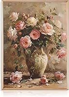Dazzlewall Vintage French Country Flower Canvas Wall Art - Floral Vase Oil Painting Print 12x16 Inch Unframed for Bedroom Living Room