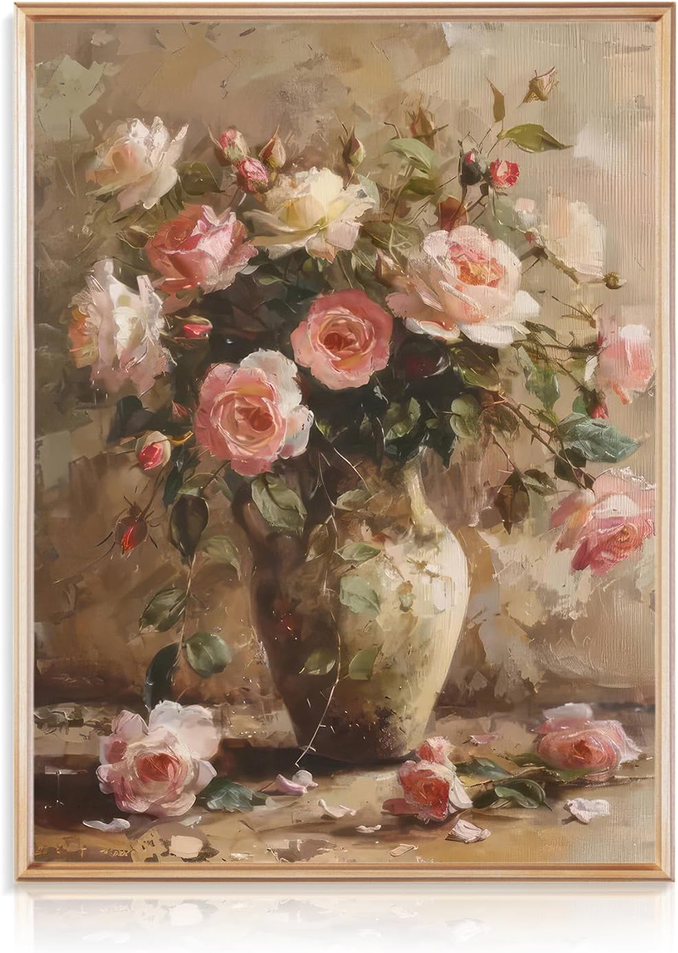 Dazzlewall Vintage Flower Canvas Wall Art French Country Floral in Vase Prints Oil Painting for Bedroom Living Room 12x16 in Unframed