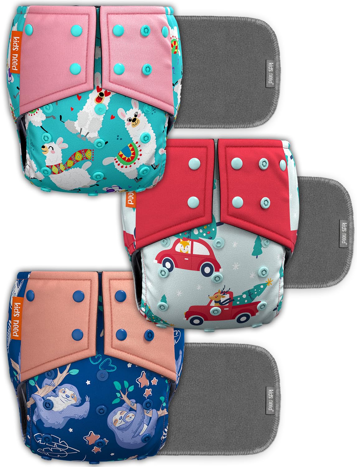 Kids Need Side Leakage Proof cloth diapers for babies 0 to 3 years combo high absorbent 3 reusable diaper 3 insert pack (5-18kg) washable diapers pocket liners cover adjustable free size 36