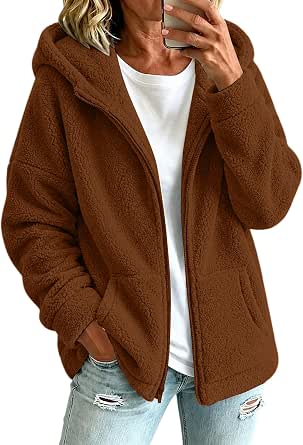 Women's Sherpa Fleece-Lined Zip-Up Hoodie Jacket with Pockets