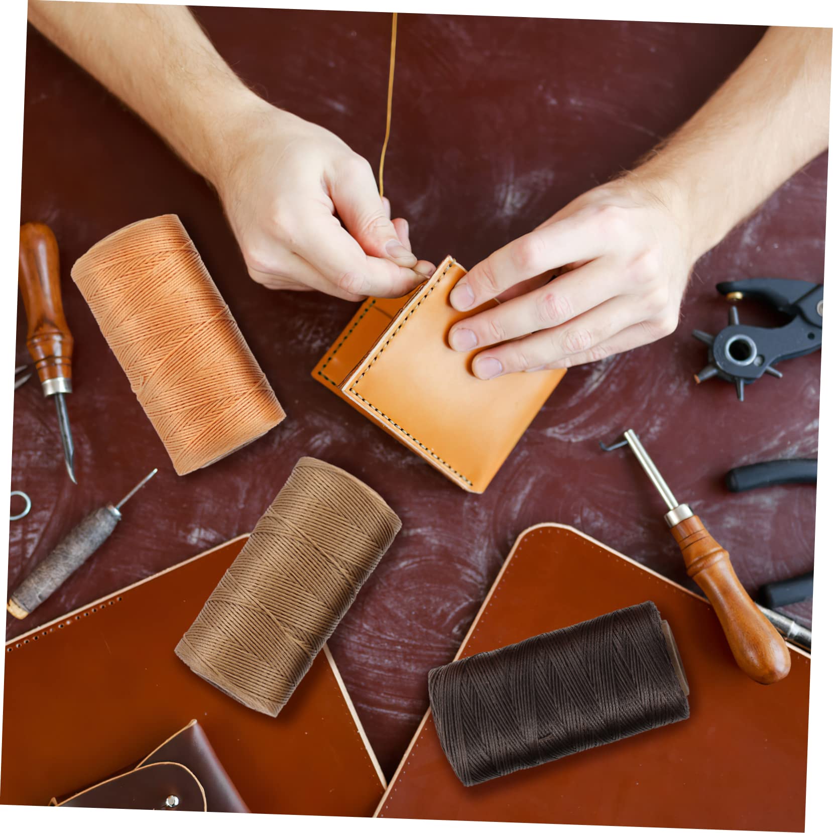 Ciieeo Hilo Encerado para Coser Cuero 0,8mm 3piezas de Poliéster para Pulseras y Artículos de Cuero, Adecuado para Encuadernación y Costura Artesanal Color Aleatorio
