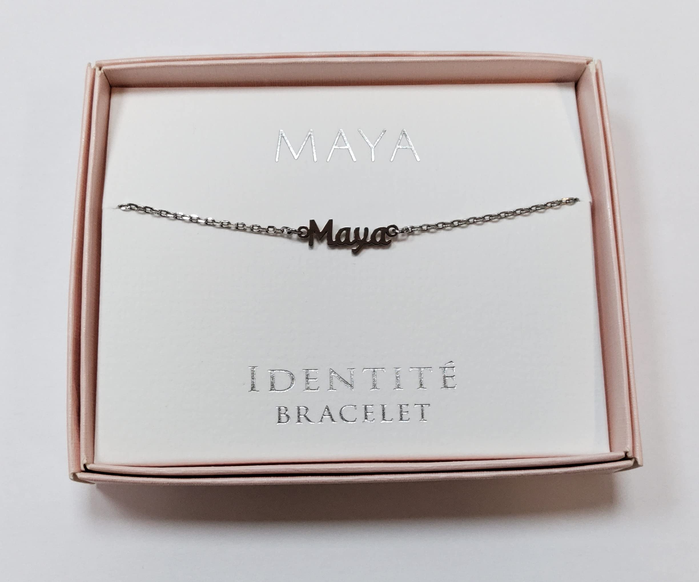 Mulberry StudiosMAYA Named Identite Bracelet Silver Colour With Love Gift Boxed Presented By Sterling Effectz