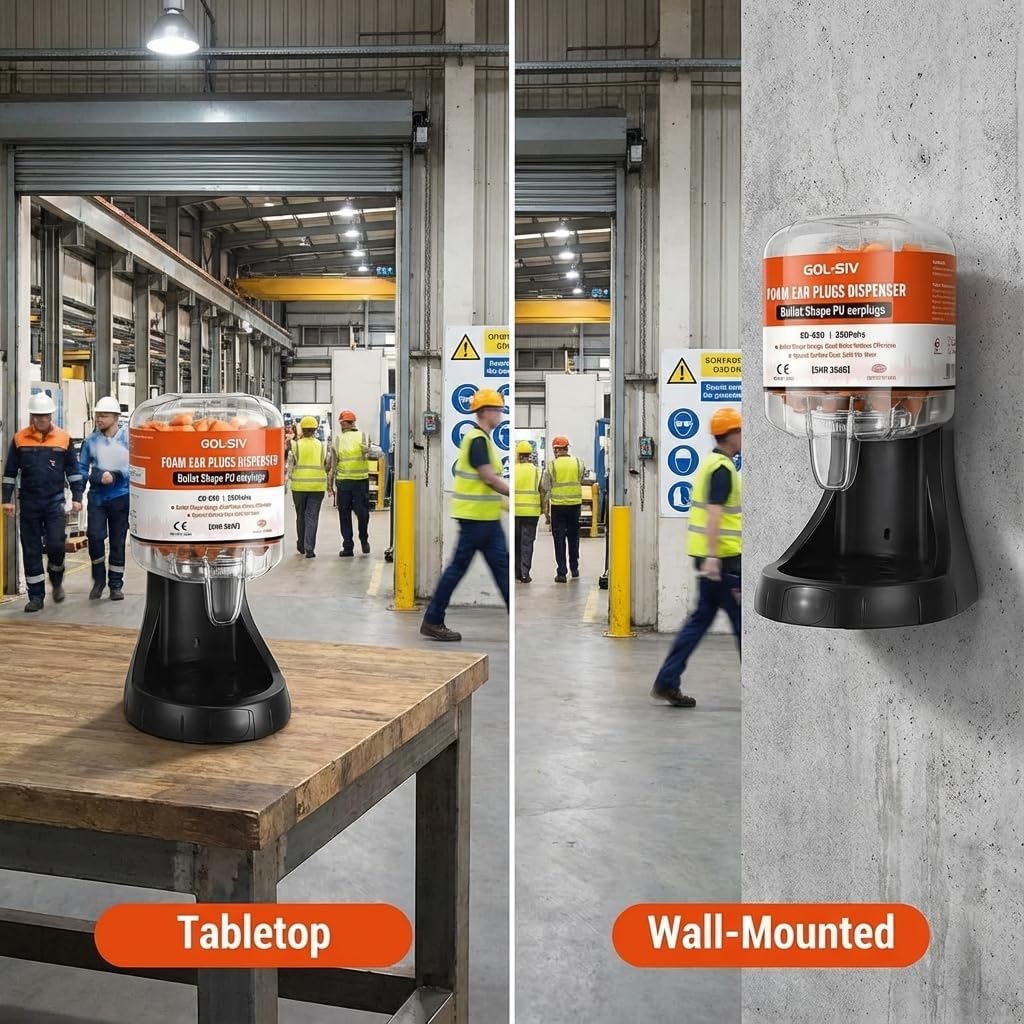 Ear Plugs Dispenser,with 500Pcs Refillable SNR 38dB(NRR 33dB) Noise Foam Earplugs,Wall-Mounted,Hearing Protection for Shooting,Construction Site,Work,Orange