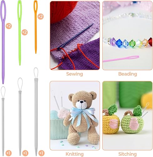 Miniatura 6 de FIVEIZERO Juego de 43 agujas para hilo, agujas para hilo surtidas, agujas curvas para tapicería, agujas para tejer, agujas de zurcir con ojo grande,