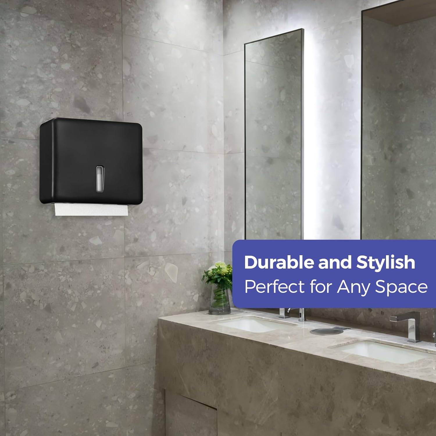 2-Pack Multifold Paper Towel Dispenser Wall Mount (Black) – Large Capacity C-Fold, Trifold, and Folded Commercial Hand Towel Holder for Bathroom & Restroom – Adhesive or Screw Mounted - Image 9