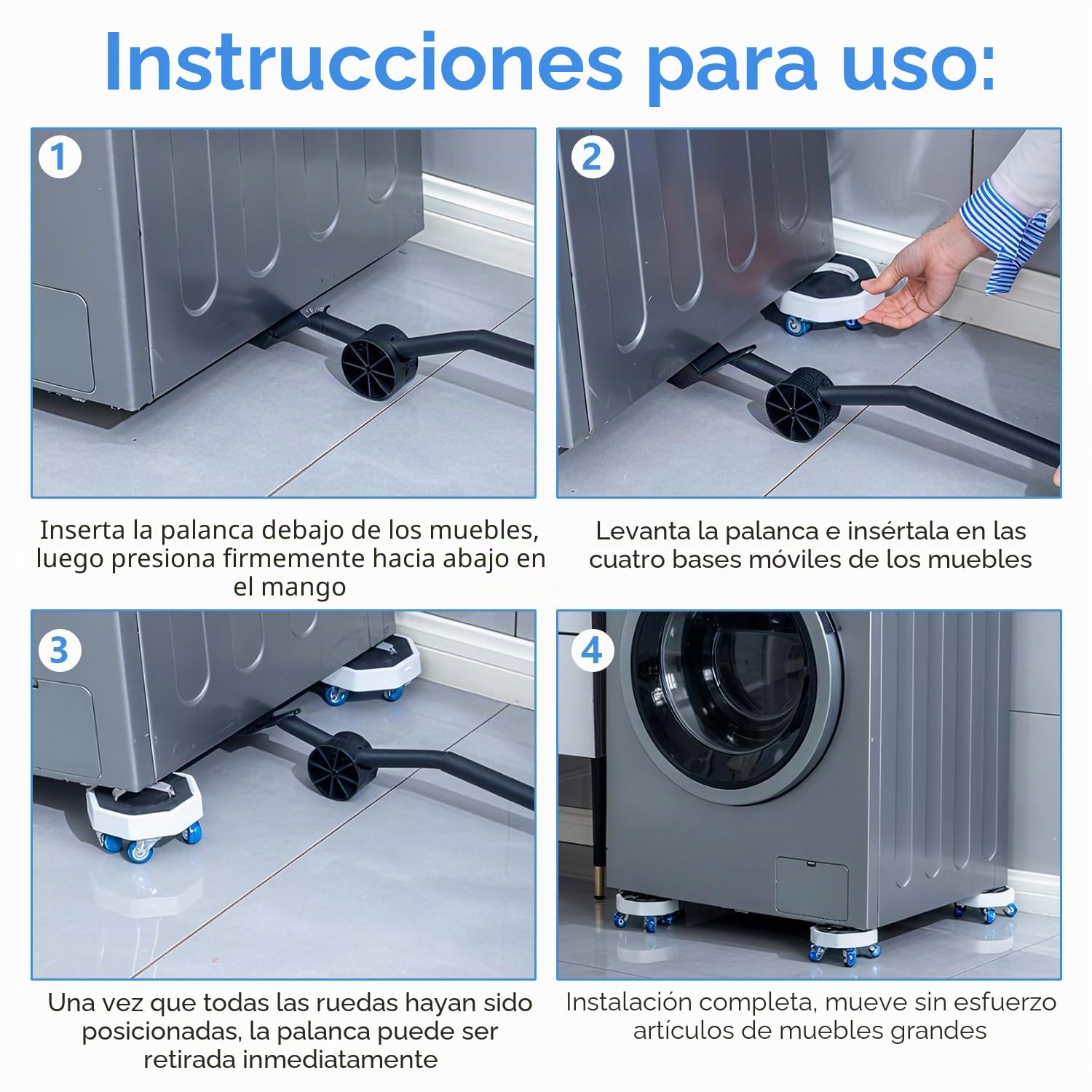 Set de 6 Ruedas para Muebles con 4 Ruedas para Muebles Pesados 1 Dispositivo de Elevación 1 Barra Extensible 360°Giratorias Alta Capacidad de Carga Antideslizante para Furniture Mover