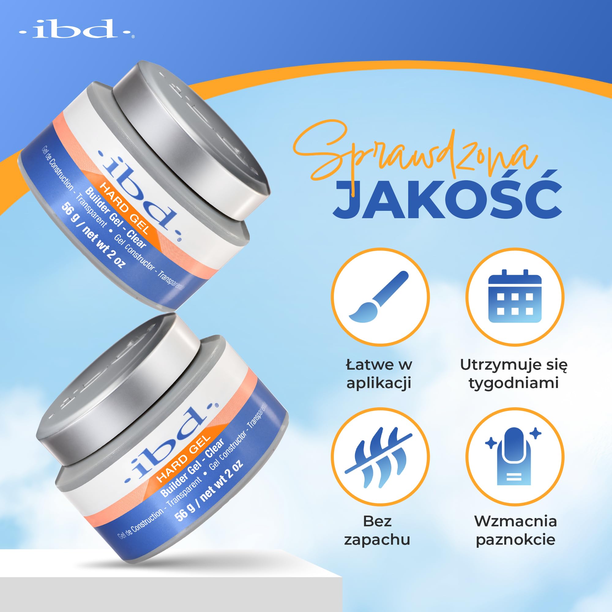 IBD Hard Gel - UV Builder Gel Clear, 56 g - MADE IN USA - Najwyższej jakości żel budujący do paznokci żelowych