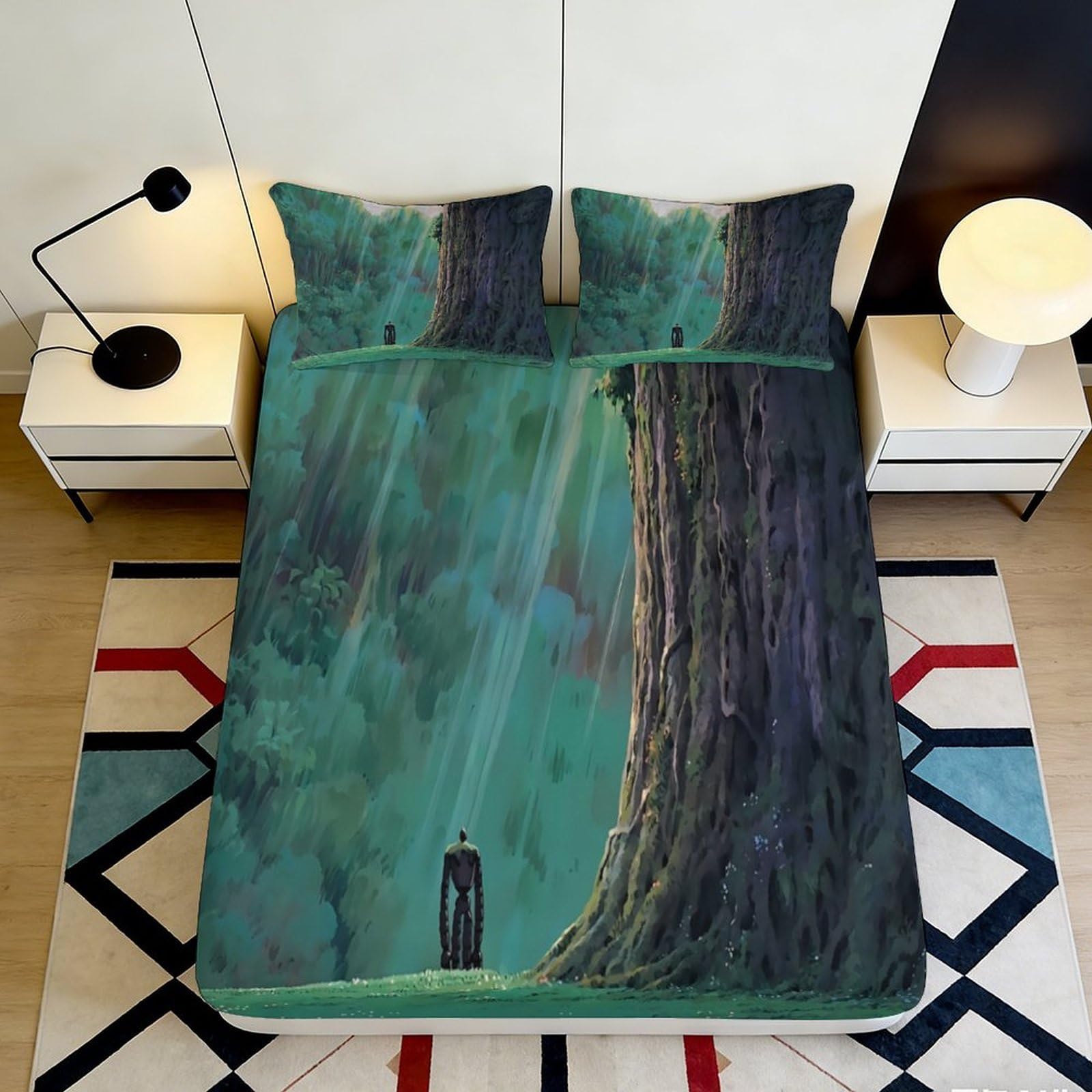 3D Printed Enchanted Forest Fitted Sheet Microfiber Durable Soft Mystic Tree Bed Cover for Bedroom Dormitory Guest Room Mattress Protection 180x200x25cm
