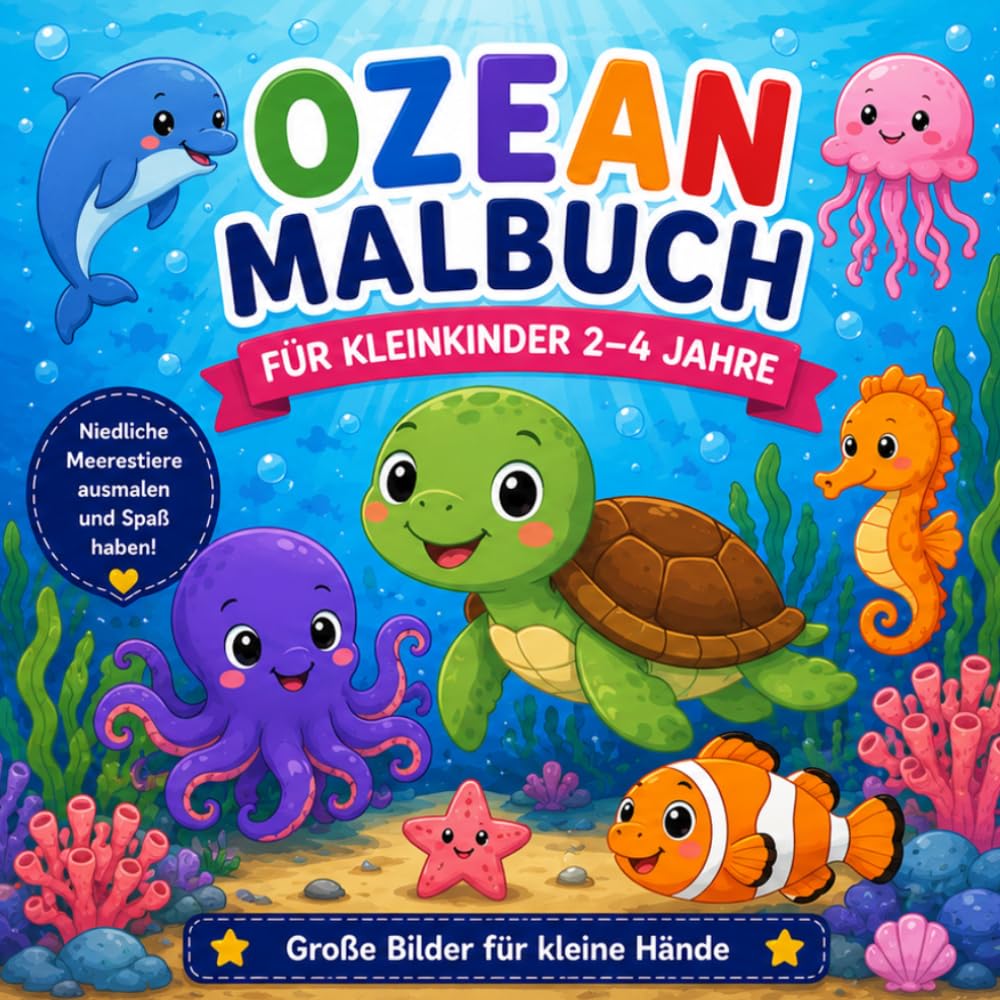 Ozean Malbuch für Kleinkinder 2–4 Jahre: Niedliche und einfache Meerestiere zum Ausmalen