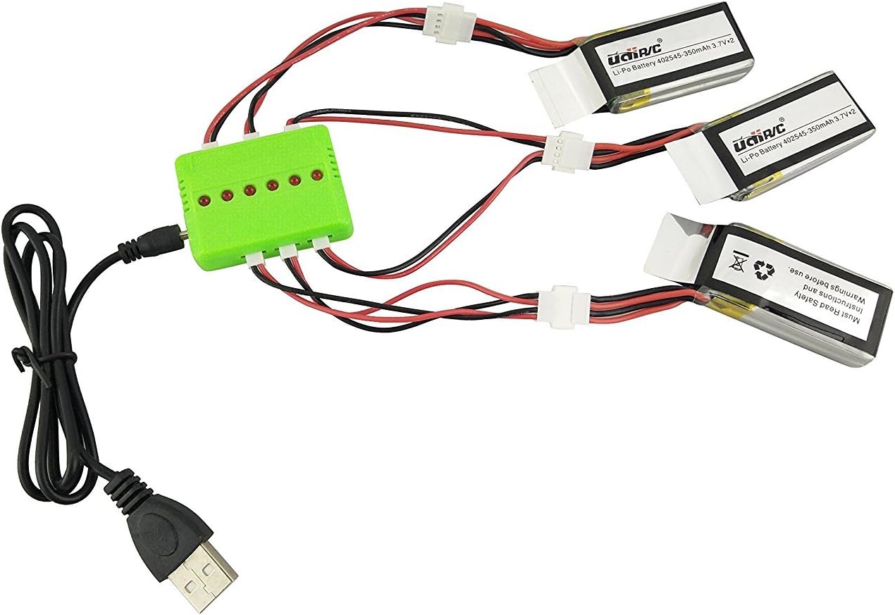 Fytoo Accessories 3PCS 3.7V 350mah Li Battery +1pcs 3 in1 Balance Charger + 3pcs Conversion Cable for UDI U818A WiFi FPV U845 U919 U919A U945A WiFi Rc Quadrotor Spare Parts RC Drone Battery