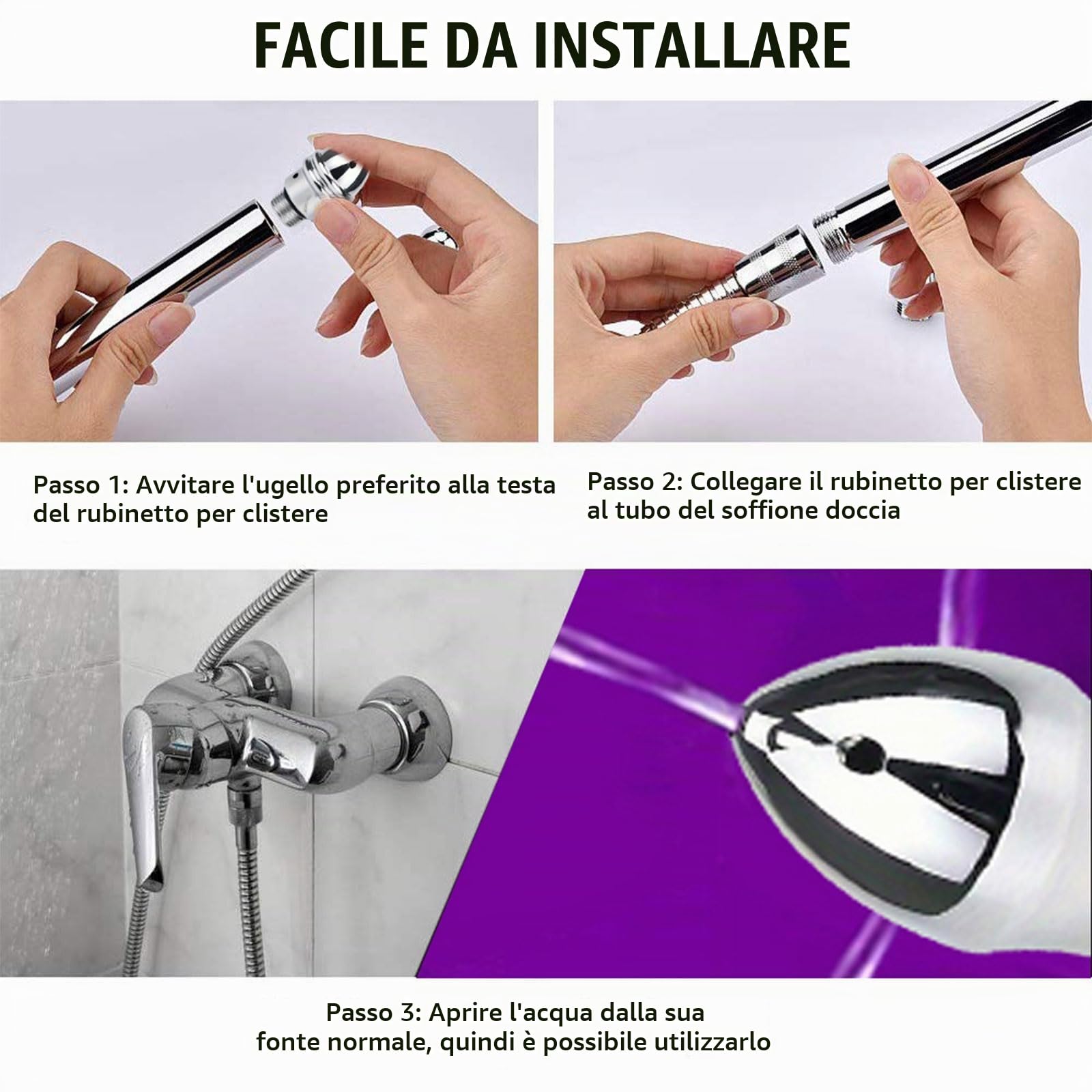 Soffione doccia per bidet in alluminio, 3 soffioni doccia, bidet da bagno portatile - Sistema di pulizia della doccia
