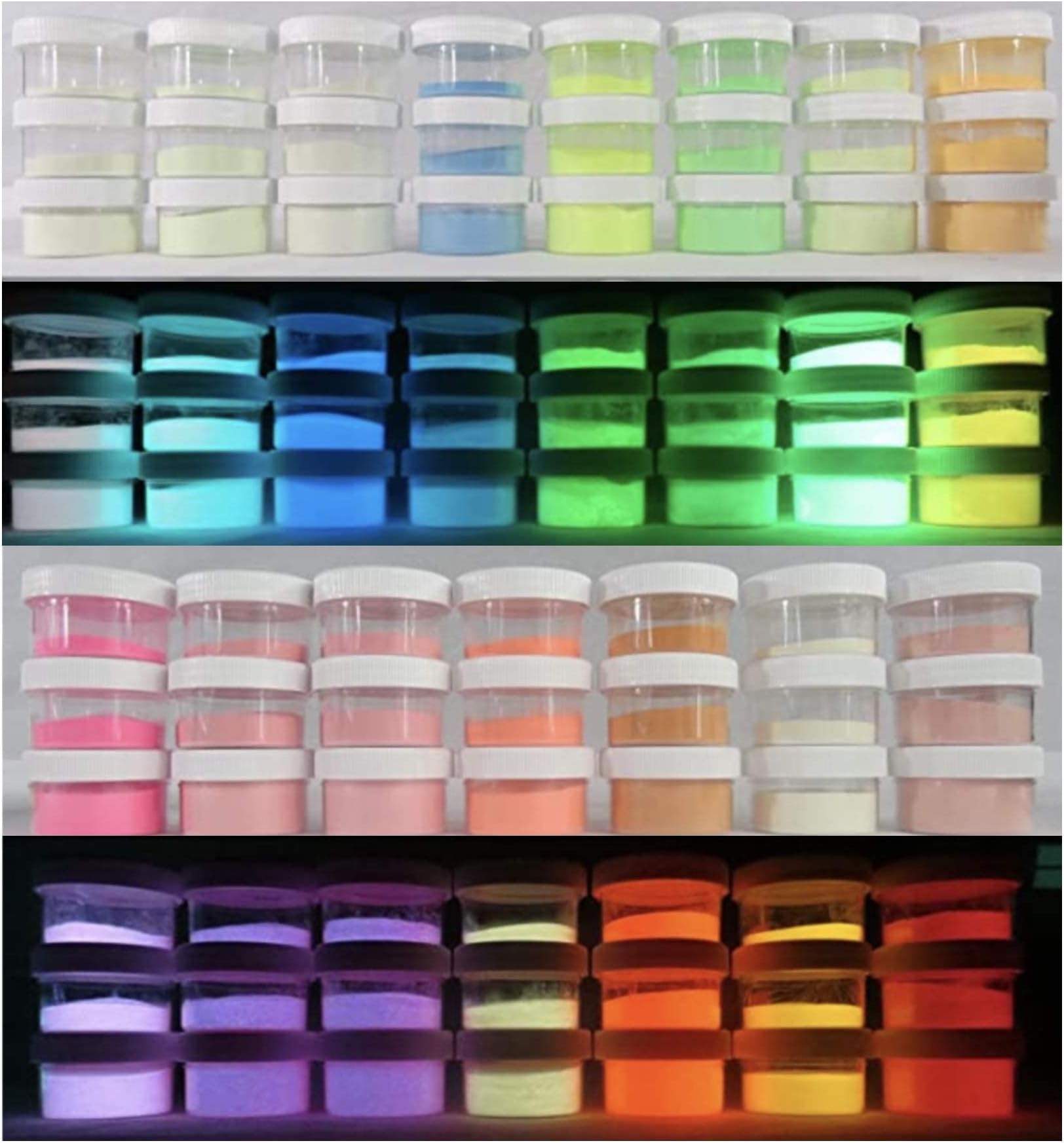 Americos Chemicals Private Limited Chemicals Glow in The Dark Pigment Epoxy Resin Luminous Powder for Slime Kit, Skin Safe Long-Lasting Self Glowing Dye (6 Colours in UV Lamp, 10 g Each, Total 60 g)