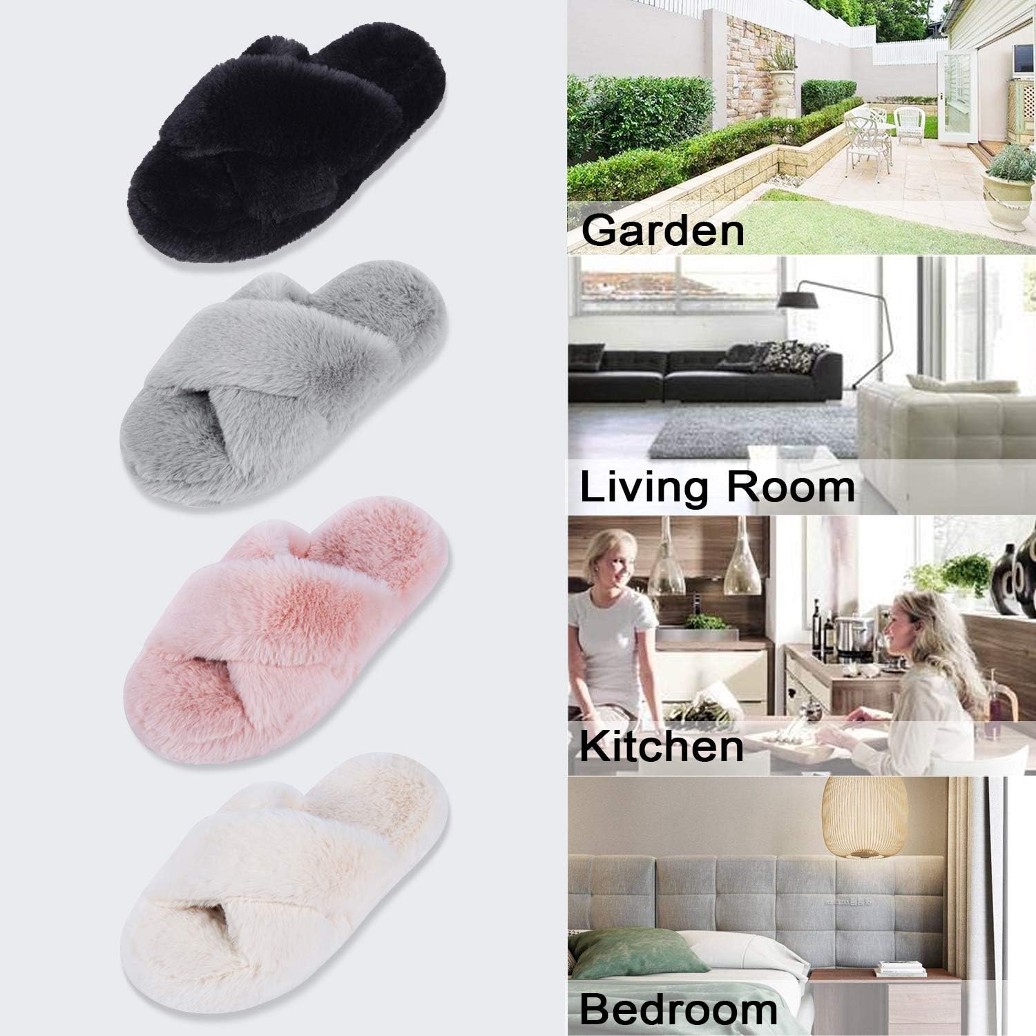 DL Fluffy Womens House Slippers Cross Band Open Toe, Soft Plush Fleece Bedroom Slippers Women Memory Foam, Comfy Fuzzy Slip On Non-Slip Womens Slippers Indoor Leopard Size - Image 6