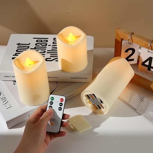 Miniatura 4 de HoogaLife Velas sin llama, 3 piezas de efecto de llama parpadeante (3 pulgadas de profundidad x 4 pulgadas de alto, 5 pulgadas de alto, 6 pulgadas),