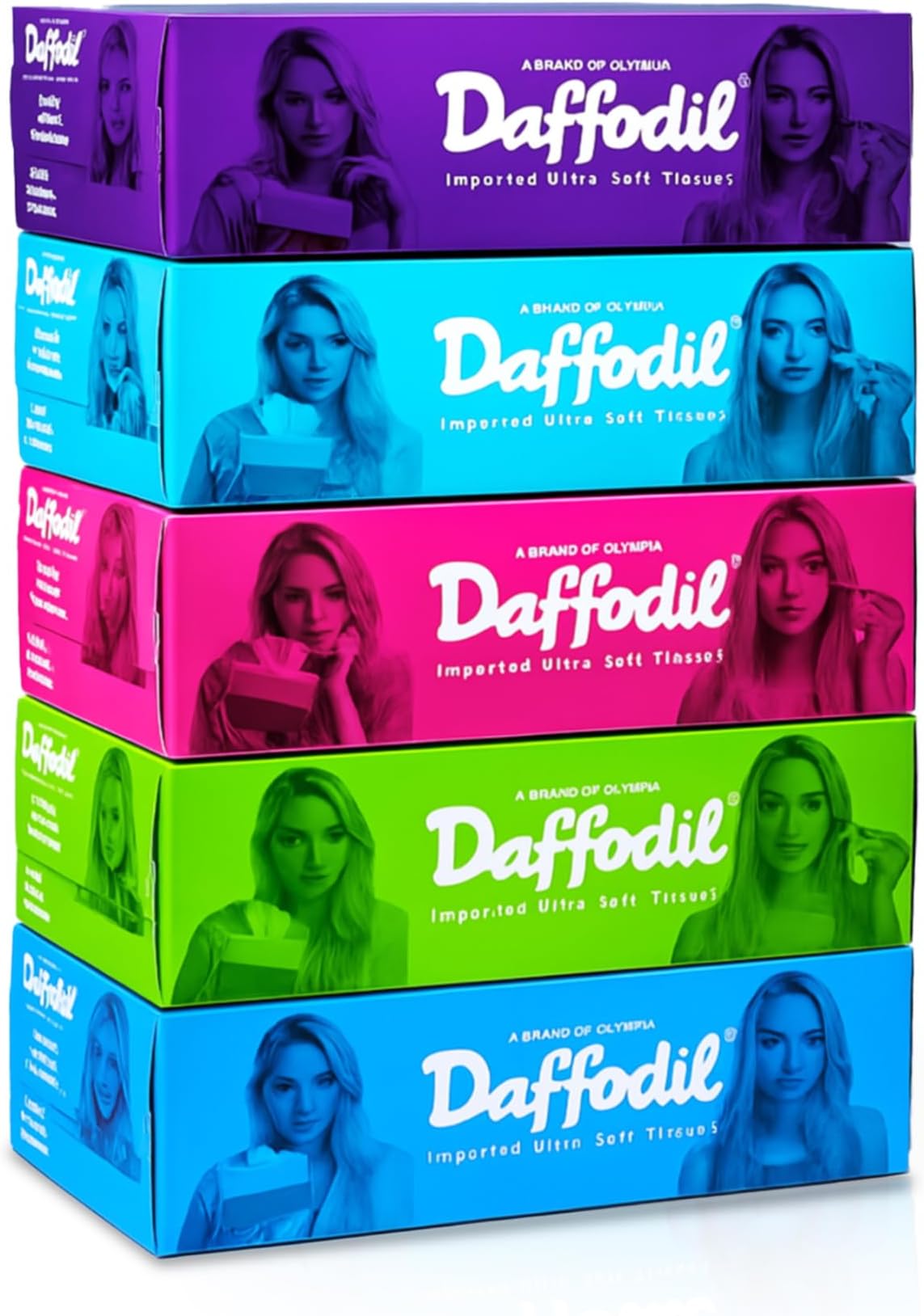 DAFFODIL 2 Ply Facial Tissue Carton Box Car Tissue Pack of 5 (100 Pulls Per Box, 200 Sheets)
