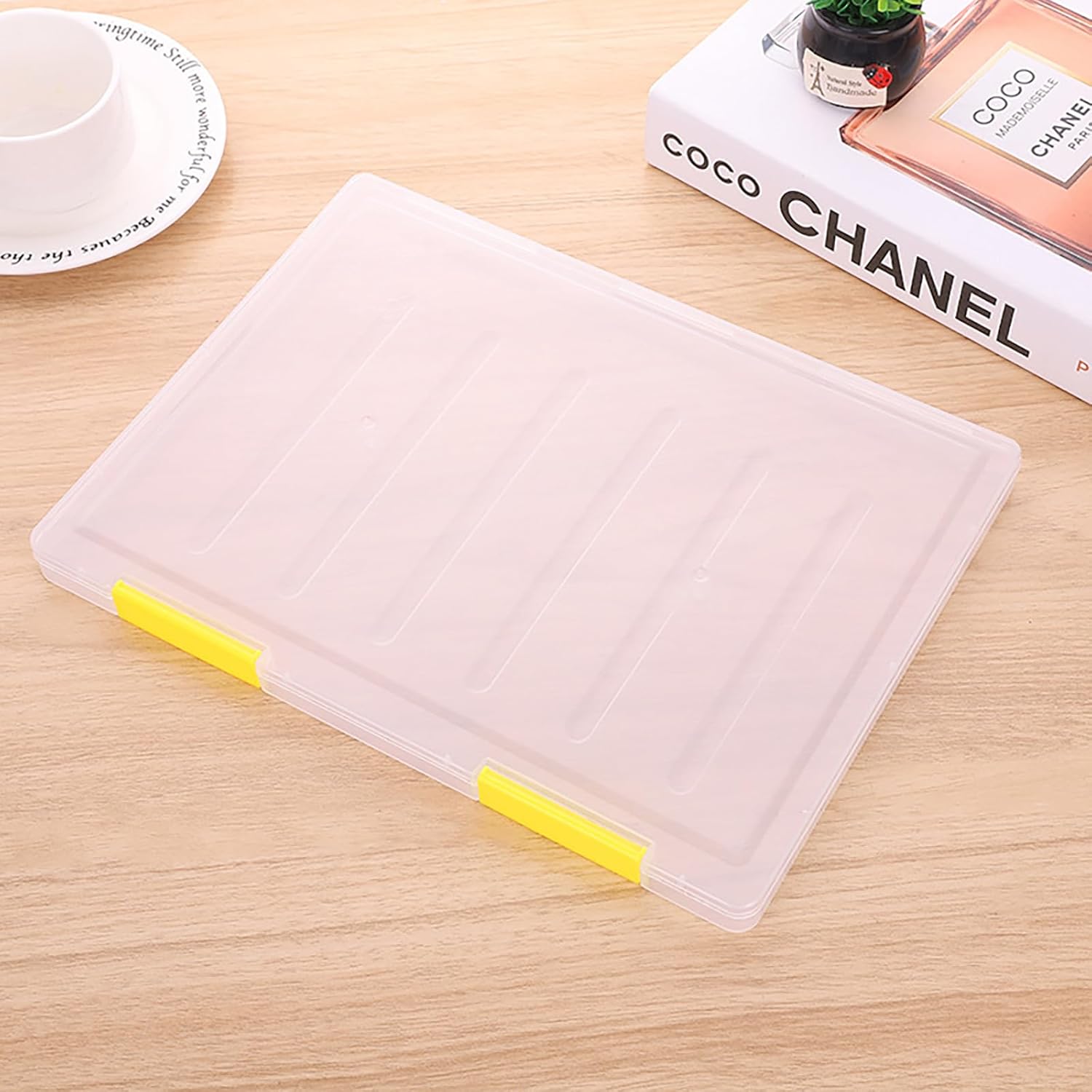 A4 Storage File Boxes(4 pack), Transparent Plastic Portable Archive Box，Organise and Store Documents, Artwork, Photos, Stationery and Hobby Tools