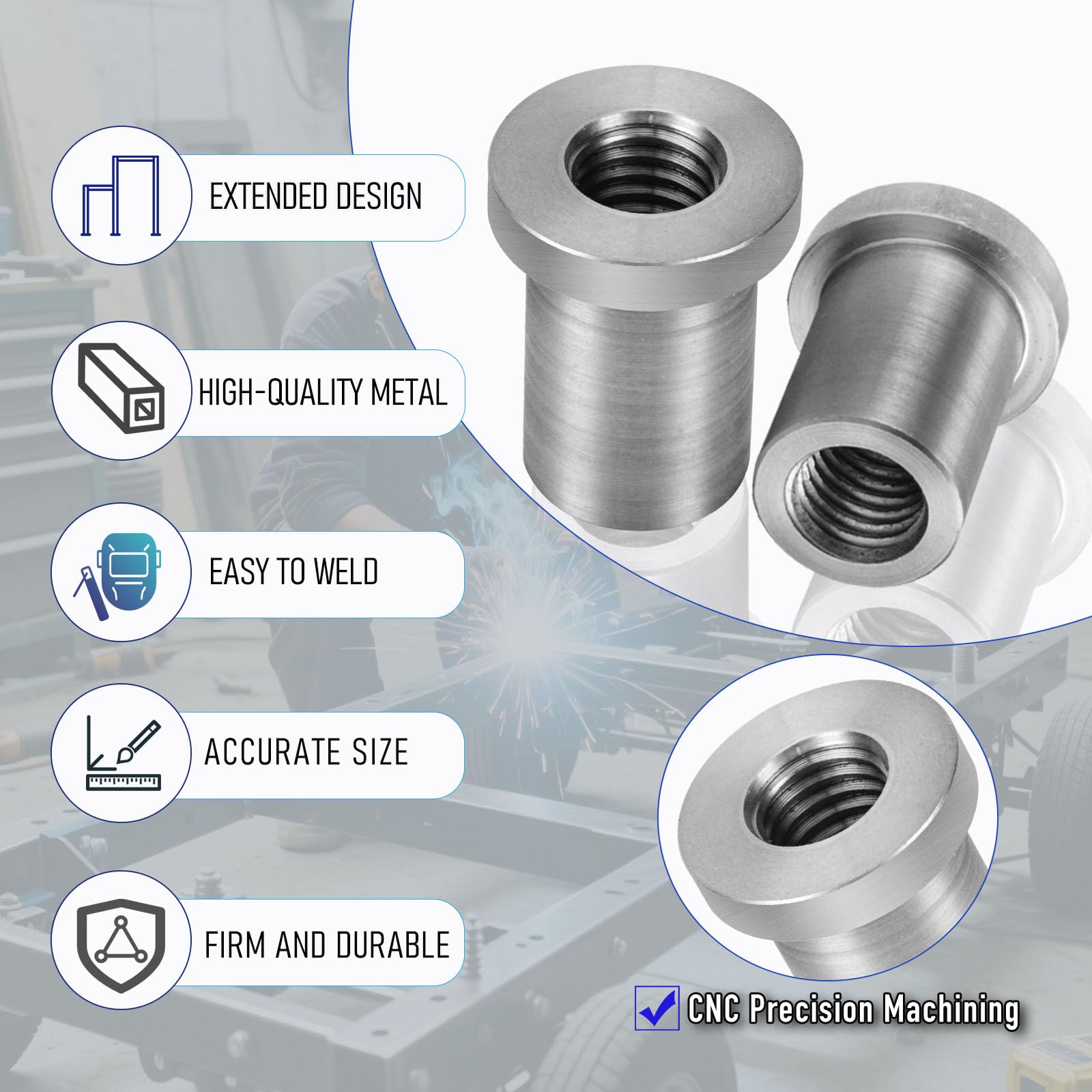 Weld-On Nut 1 2-13 Thread Long Threaded Stepped Female Weld Nut Steel Chassis Mount Tab Pack of 4 — view 5