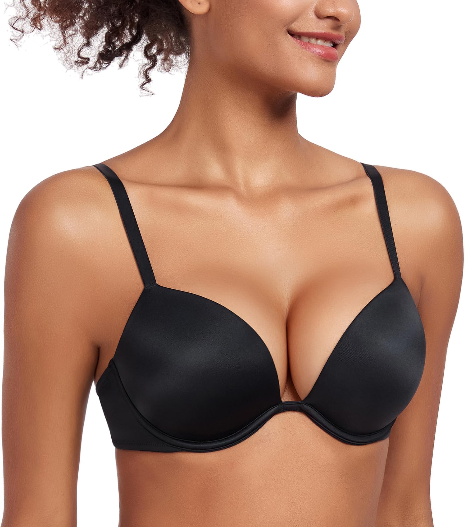 Lemorosy Sujetador push up con relleno y escote en V profundo para mujer, con aros, 2 copas