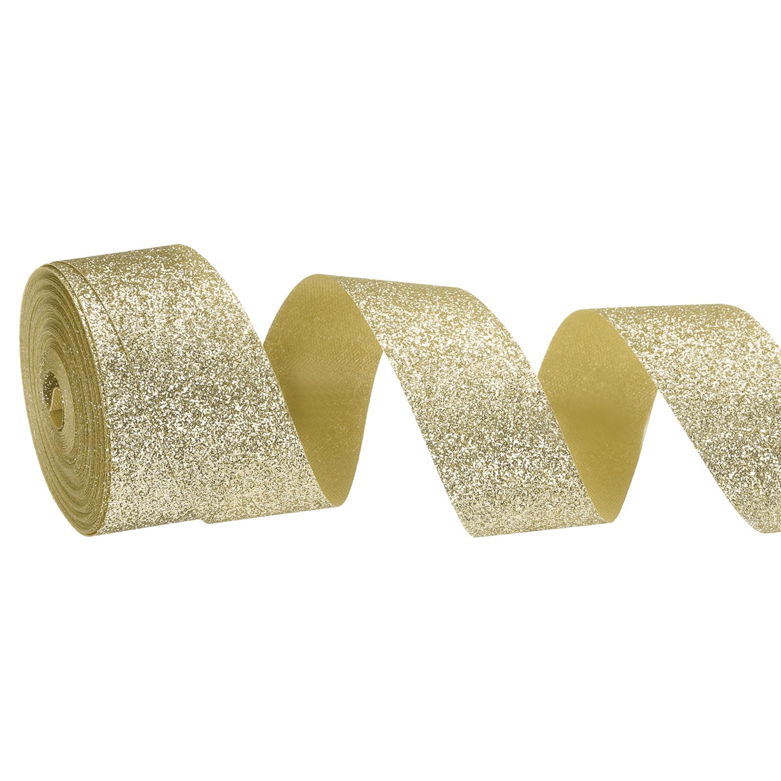 PATIKIL Metallic Glitter Ribbon Roll, 25mm x 9m Sparkly Ribbon Single Sided Cut Edge Gift Wrapping Fabric Rolls for DIY Crafts Wedding Bouquet Party Christmas Decor, Light Gold