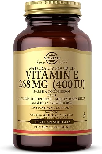 Solgar Vitamina E 268 mg (400 UI) – 100 cápsulas blandas veganas – de origen natural – Sin OMG, sin gluten – 100 porciones
