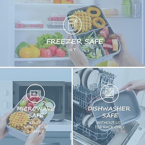 Miniatura 6 de MISS BIG Lonchera Bento para adultos, fiambrera, a prueba de fugas, sin BPA y sin tintes químicos, para lavavajillas y microondas (64.2 fl oz, gris)