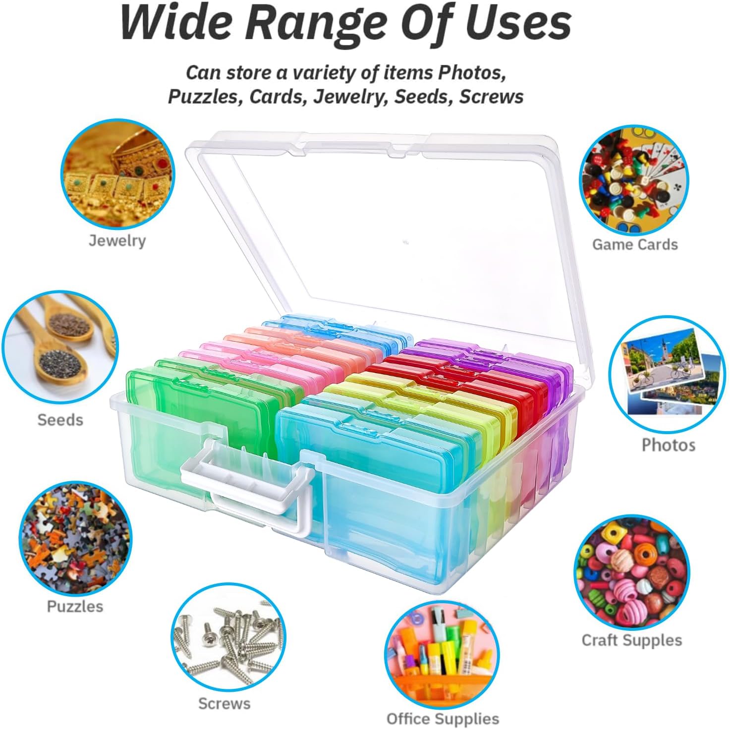2 in 1-inch x 6-inch Colorful Photo Storage Box & Craft Keeper - Style Task Box for Special-Organizing containers with 16 organizers For storing pictures