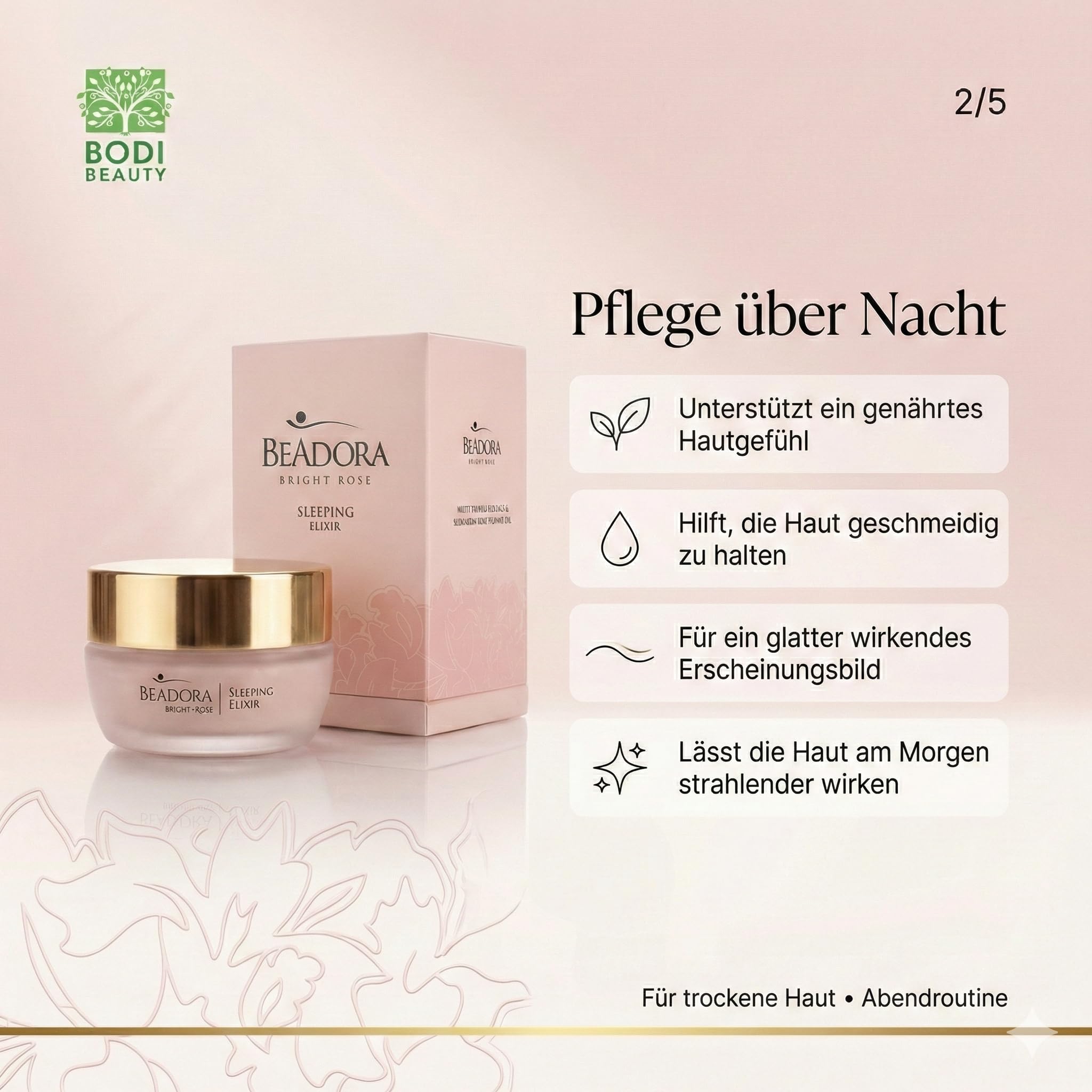BeAdora Rose Sleeping Elixir Nachtcreme 50 ml mit Rosenöl