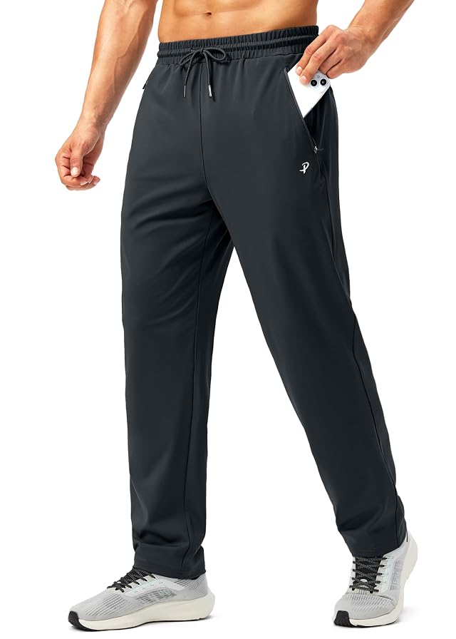 Pudolla Mens Athletic Pants with Zipper Pockets Stretch Workout Sweatpants Lightweight Running Joggers for Men