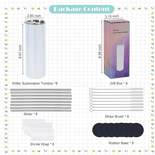 Miniatura 2 de Vasos de sublimación con purpurina de 20 onzas (20 onzas), paquete de 4 vasos en blanco de acero inoxidable con purpurina para sublimación, en caja