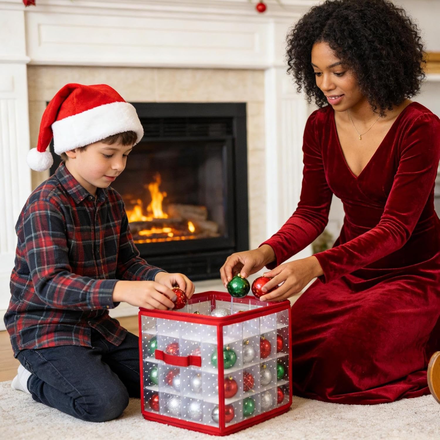 Ornament Storage Box | Space-Saving Decor Container | Holiday Ornaments Storage Container Bin - for Bedroom Living Room Indoor Outdoor Fireplace Mantel Kitchen