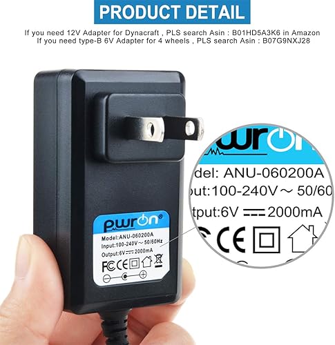 Miniatura 3 de Cargador de batería PwrON 6.6 pies 6 V por Dynacraft Hello Kitty Spiderman BMW Coupe manejo electrónico en coche deportivo Quads para niños