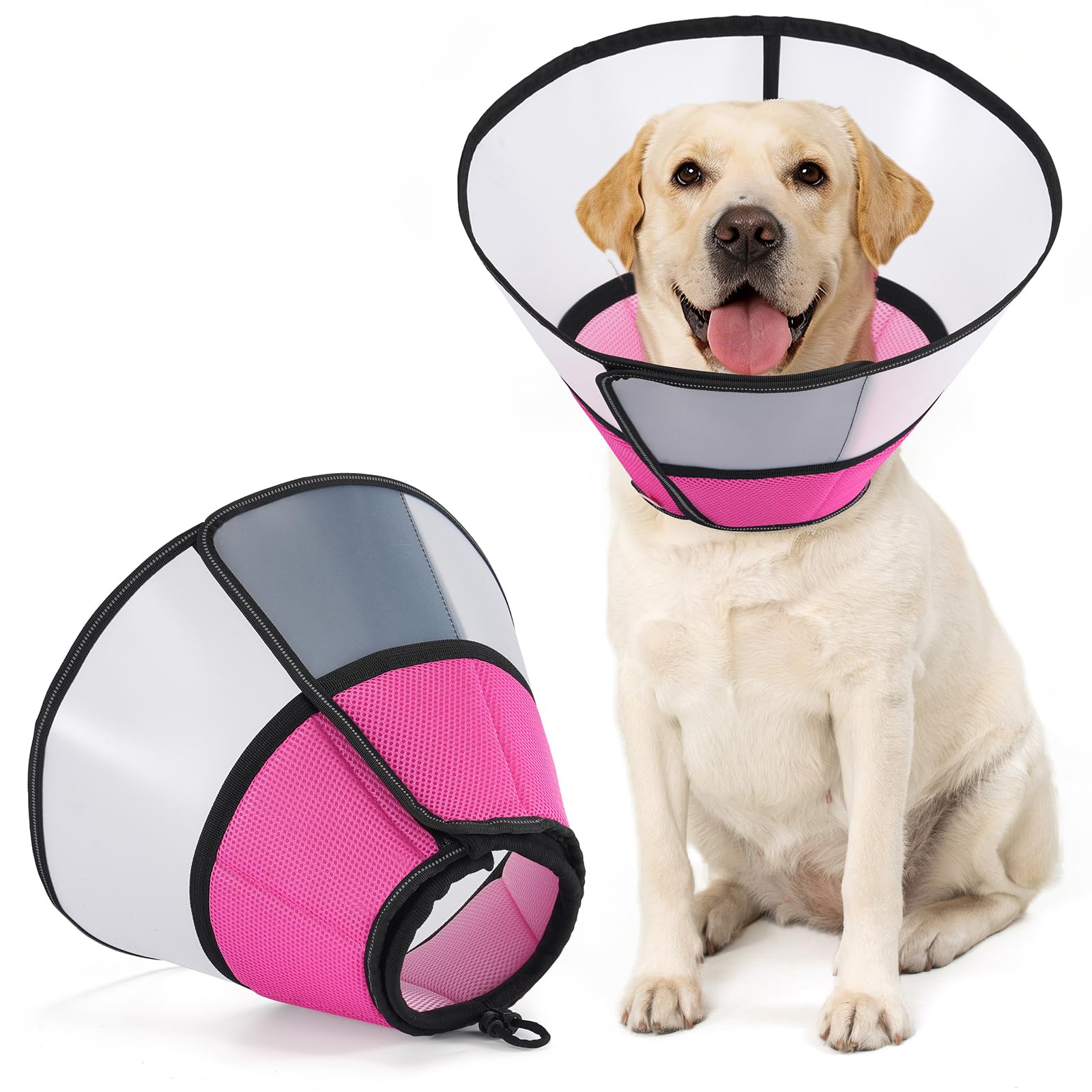 Avont ドッグ エリザベスカラー 犬用 猫用 術後ケア リカバリーカラー 中型 大型犬 調整可能 通気性 舐め防止 引っ掻き防止 傷口保護 -ピンク